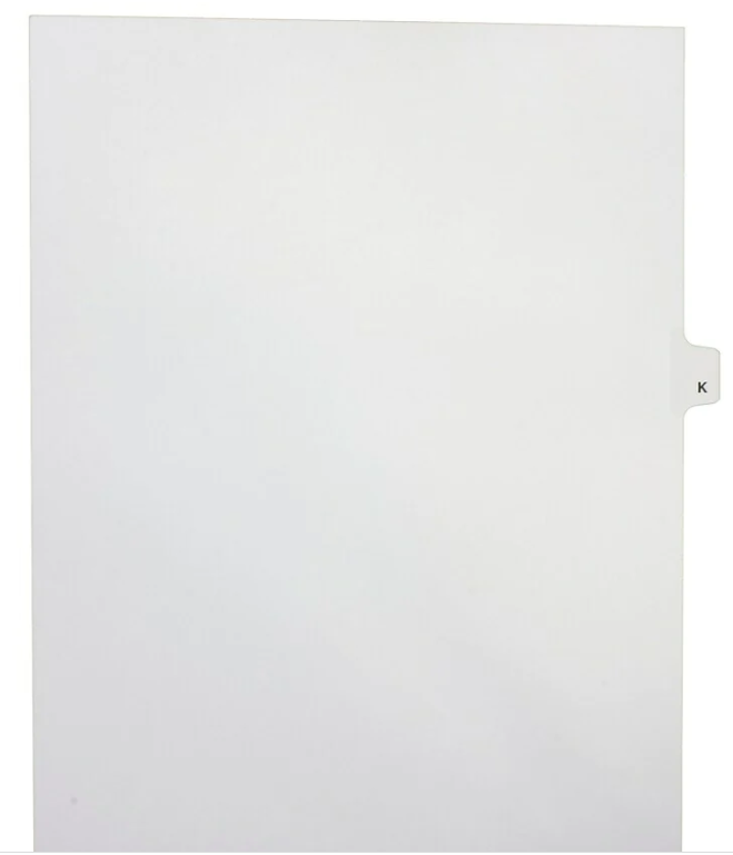 Kleer -Fax Exhibit Index Dividers " K" Tabs - 8.5" x11 Letter - White 25/Pk